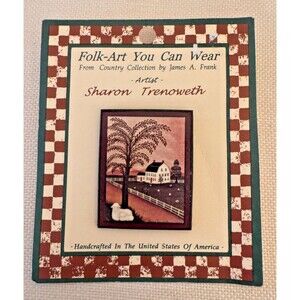 Sharon Trenoweth Primitive Folk Art Pin Painting on Wood Pannel